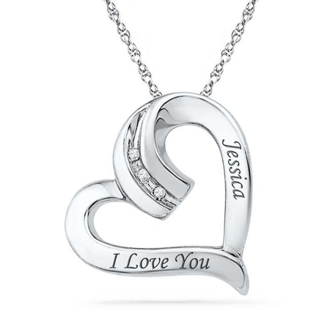 Diamond Accent Tilted Heart Pendant in Sterling Silver (2 Lines)|Peoples Jewellers