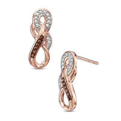 Enhanced Cognac and White Diamond Accent Double Infinity Drop Earrings in 10K Rose Gold|Peoples Jewellers