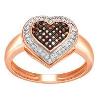 0.20 CT. T.W. Enhanced Cognac and White Diamond Heart Frame Ring in 10K Rose Gold|Peoples Jewellers