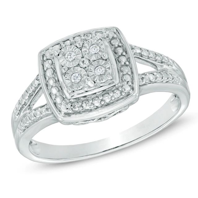 Quad Diamond Accent Frame Split Shank Promise Ring in Sterling Silver|Peoples Jewellers