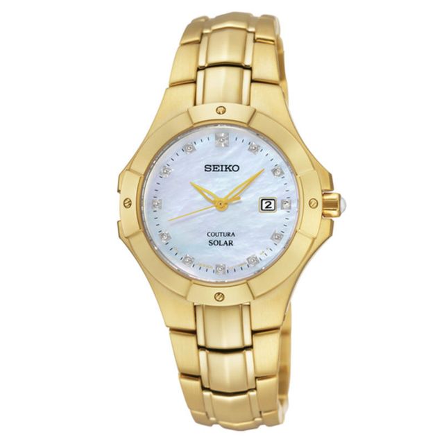 Ladies' Seiko Coutura Solar Diamond Accent Watch with Mother-of-Pearl Dial (Model: SUT168)