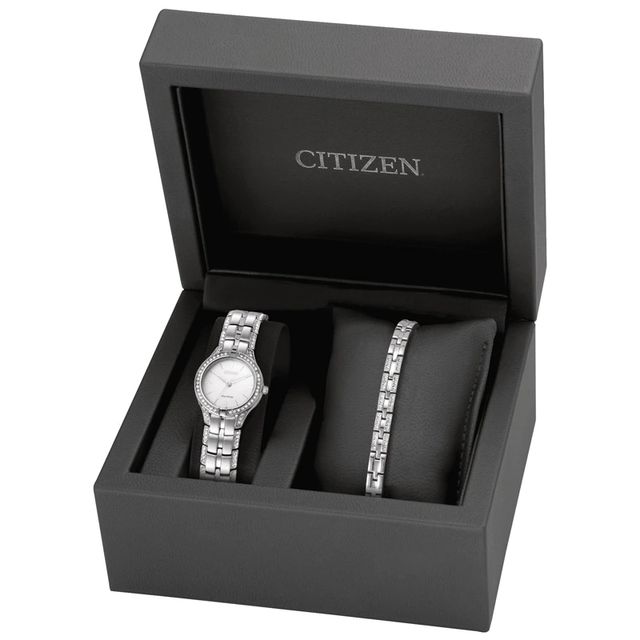 Ladies' Citizen Eco-Drive® Crystal Watch and Bracelet Set (Model: FE2060-61A)