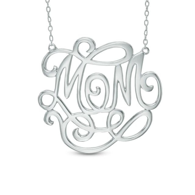 Script Monogram "Mom" Necklace in Sterling Silver|Peoples Jewellers