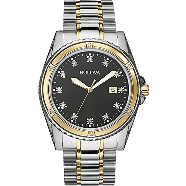 Men's Bulova Diamond Accent Watch with Black Dial (Model: 98D122)|Peoples Jewellers