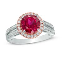 8.0mm Lab-Created Ruby and White Sapphire Frame Ring in Sterling Silver with 14K Rose Gold Plate|Peoples Jewellers
