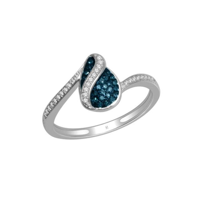 0.15 CT. T.W. Enhanced Blue and White Diamond Overlay Teardrop Ring in 10K White Gold|Peoples Jewellers