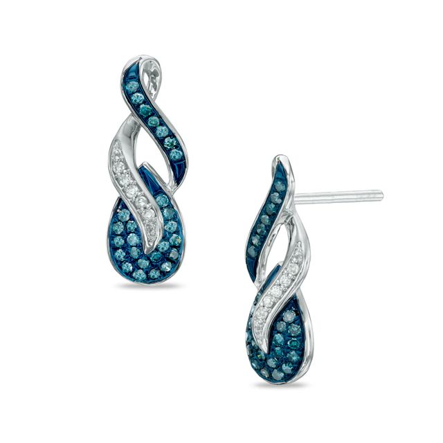 0.15 CT. T.W. Enhanced Blue and White Diamond Overlay Teardrop Earrings in 10K White Gold|Peoples Jewellers