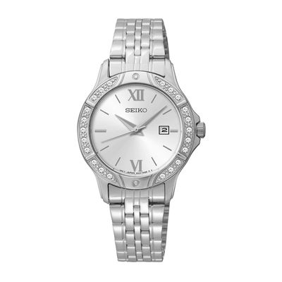 Ladies' Seiko Crystal Accent Watch with White Dial (Model: SUR865)|Peoples Jewellers