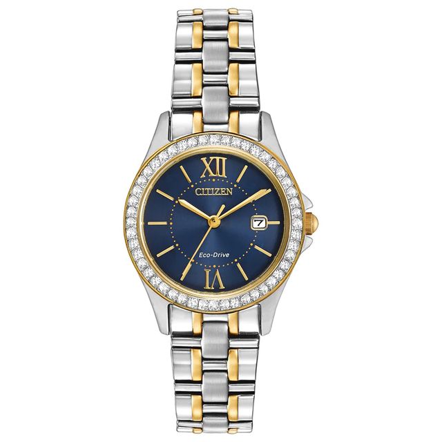 Ladies' Citizen Eco-Drive® Crystal Watch with Blue Dial (Model: EW1844-50L)|Peoples Jewellers