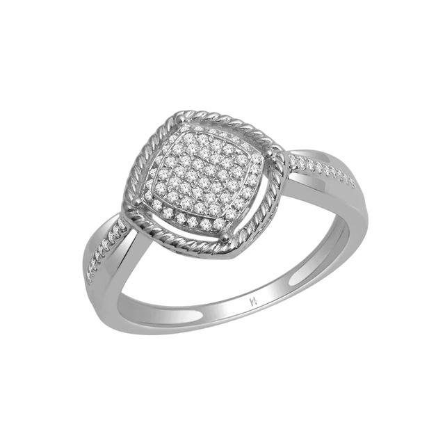 0.17 CT. T.W. Diamond Tilted Square with Rope Frame Ring in 10K White Gold|Peoples Jewellers