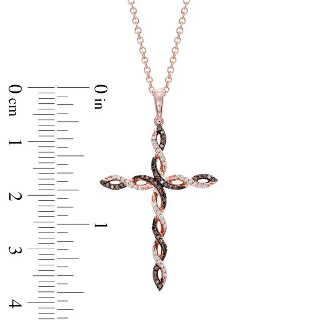 0.16 CT. T.W. Enhanced Cognac and White Diamond Twisting Cross Pendant in 10K Rose Gold|Peoples Jewellers