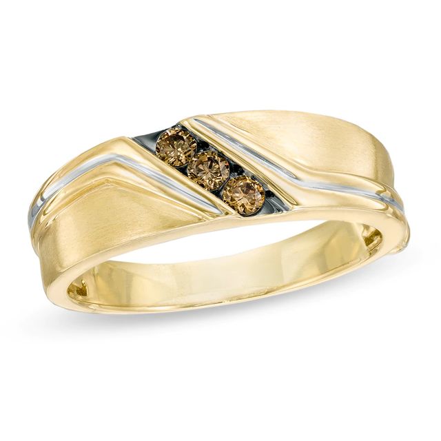 Men's 0.20 CT. T.W. Champagne Diamond Slant Ring in 10K Gold|Peoples Jewellers