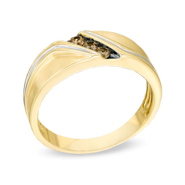 Men's 0.20 CT. T.W. Champagne Diamond Slant Ring in 10K Gold|Peoples Jewellers