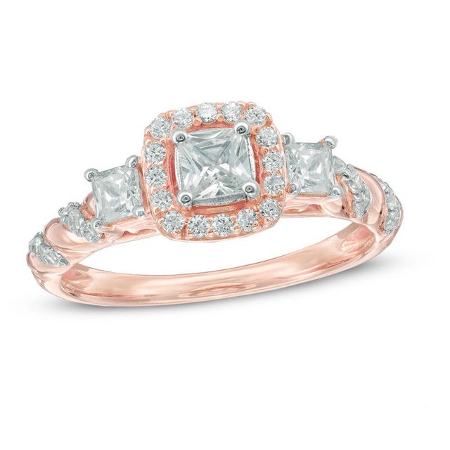 0.70 CT. T.W. Princess-Cut Diamond Frame Past Present Future® Engagement Ring in 14K Rose Gold|Peoples Jewellers