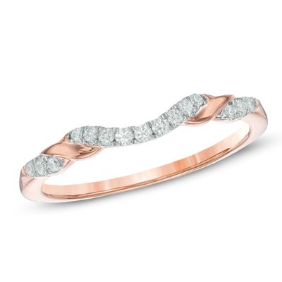 0.12 CT. T.W. Diamond Ribbon Wrapped Contour Wedding Band in 14K Rose Gold|Peoples Jewellers