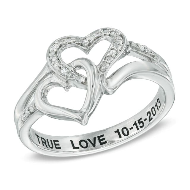 Diamond Accent Interlocking Heart Promise Ring in Sterling Silver (20 Characters)|Peoples Jewellers