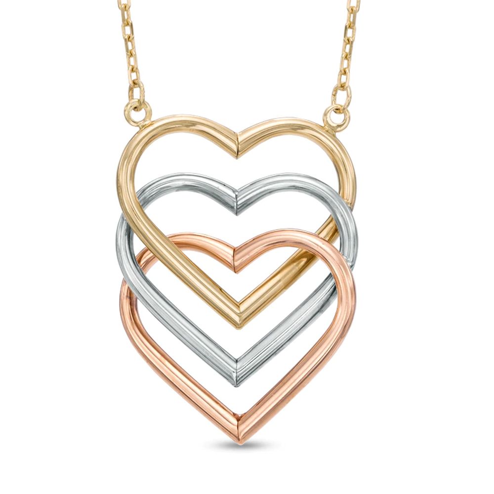 Triple Heart Necklace in 14K Tri-Tone Gold - 17"|Peoples Jewellers