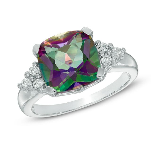 10.0mm Cushion-Cut Mystic Fire® Topaz and Lab-Created White Sapphire Ring in Sterling Silver|Peoples Jewellers