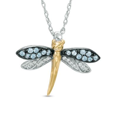 Blue Topaz and Lab-Created White Sapphire Dragonfly Pendant in Sterling Silver with 14K Gold Plate|Peoples Jewellers