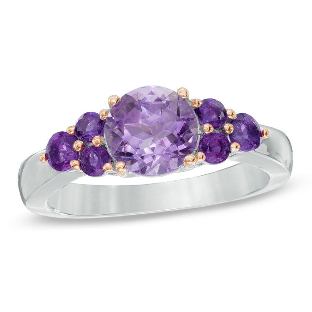 7.0mm Amethyst Ring in Sterling Silver with 18K Rose Gold Plate|Peoples Jewellers