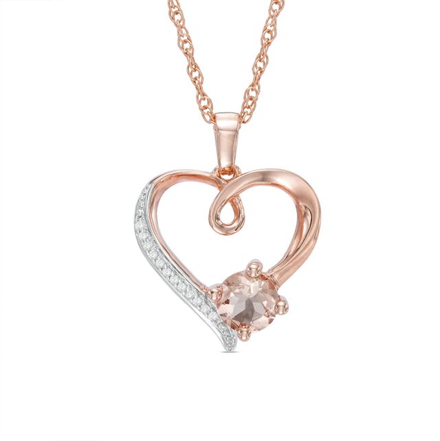 6.0mm Morganite and Diamond Accent Swirl Heart Pendant in Sterling Silver with 14K Rose Gold Plate