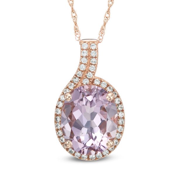 Oval Rose de France Amethyst and Lab-Created White Sapphire Pendant in 10K Rose Gold