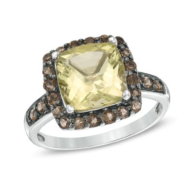 9.0mm Cushion-Cut Lemon Quartz and Smoky Quartz Frame Ring in Sterling Silver|Peoples Jewellers
