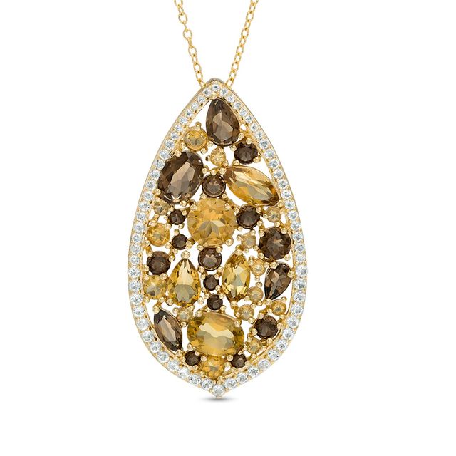 Multi-Shaped Smoky and Cognac Quartz Teardrop-Shaped Pendant in Sterling Silver with 18K Gold Plate|Peoples Jewellers