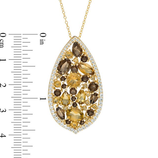 Multi-Shaped Smoky and Cognac Quartz Teardrop-Shaped Pendant in Sterling Silver with 18K Gold Plate|Peoples Jewellers