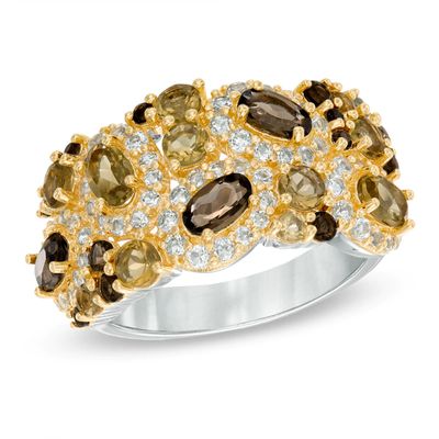 Multi-Shaped Smoky and Cognac Quartz Ring in Sterling Silver with 18K Gold Plate|Peoples Jewellers