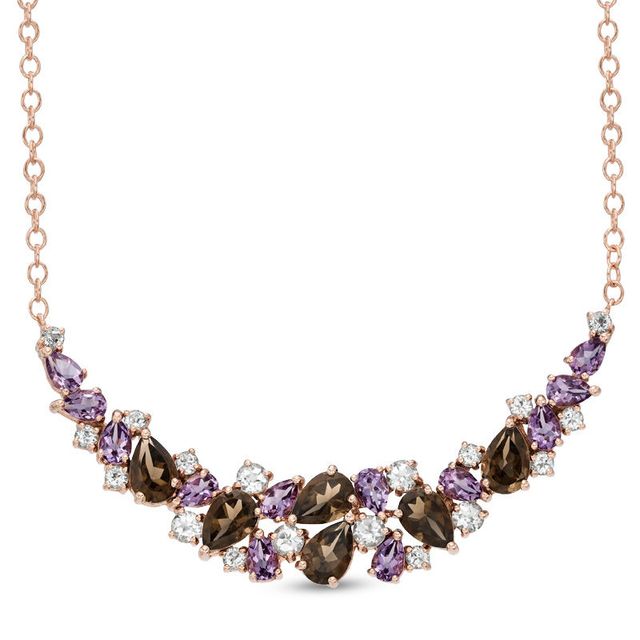 Multi-Gemstone Necklace in Sterling Silver with 14K Rose Gold Plate - 17"|Peoples Jewellers