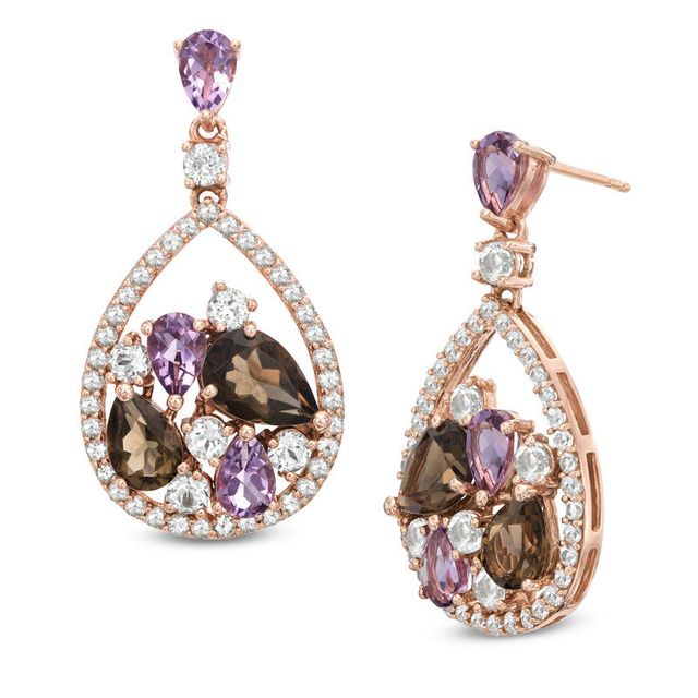 Multi-Gemstone Drop Earrings in Sterling Silver with 14K Rose Gold Plate|Peoples Jewellers