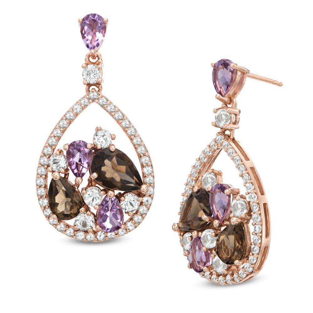 Multi-Gemstone Drop Earrings in Sterling Silver with 14K Rose Gold Plate|Peoples Jewellers