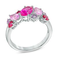 Multi-Shaped Lab-Created Ruby and Pink and Purple Sapphire Ring in Sterling Silver|Peoples Jewellers