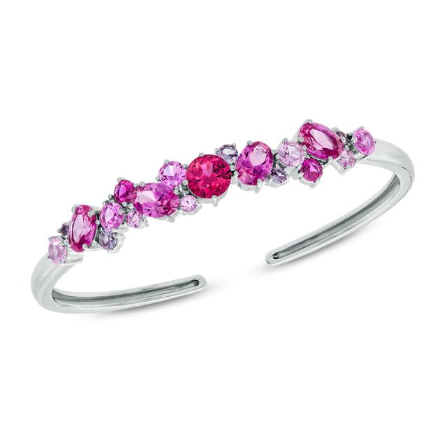 Multi-Shaped Lab-Created Ruby and Pink and Purple Sapphire Cuff Bracelet in Sterling Silver|Peoples Jewellers