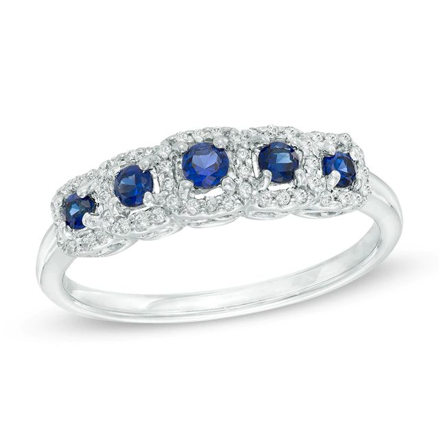 Blue Sapphire and  0.15 CT. T.W. Diamond Ring in 10K White Gold|Peoples Jewellers