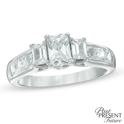 1.95 CT. T.W. Certified Emerald-Cut Diamond Past Present Future® Ring in 14K White Gold (I/I1)|Peoples Jewellers