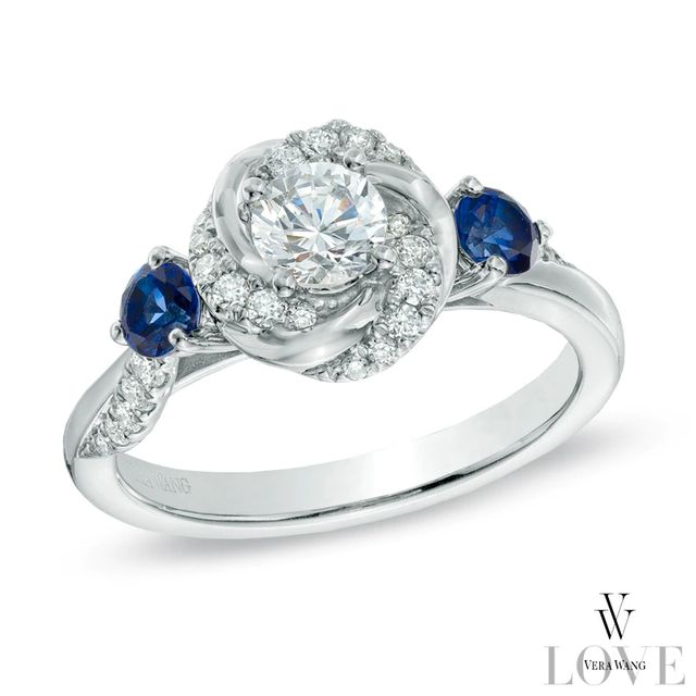 Vera Wang Love Collection 0.58 CT. T.W. Diamond and Blue Sapphire Swirl Engagement Ring in 14K White Gold|Peoples Jewellers