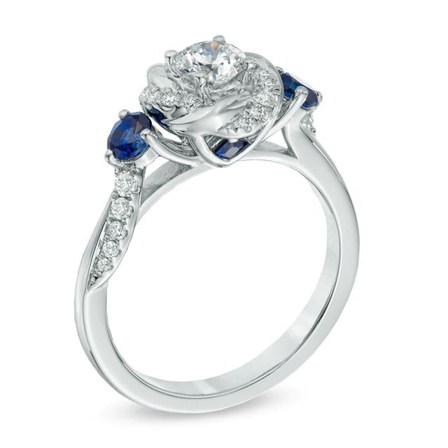 Vera Wang Love Collection 0.58 CT. T.W. Diamond and Blue Sapphire Swirl Engagement Ring in 14K White Gold|Peoples Jewellers