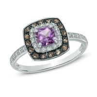 5.0mm Cushion-Cut Amethyst, Smoky Quartz and Lab-Created White Sapphire Frame Ring in Sterling Silver|Peoples Jewellers