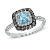 5.0mm Cushion-Cut Swiss Blue Topaz, Smoky Quartz and Lab-Created White Sapphire Frame Ring in Sterling Silver|Peoples Jewellers