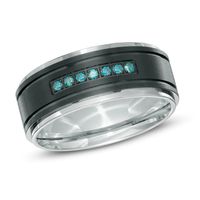 Men's 0.15 CT. T.W. Enhanced Blue Diamond Comfort Fit Two-Tone Stainless Steel Wedding Band - Size 10|Peoples Jewellers