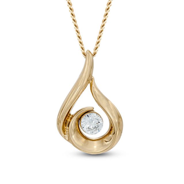 0.12 CT. Certified Canadian Diamond Solitaire Curlique Teardrop Pendant in 14K Gold (I/I2) - 17"|Peoples Jewellers