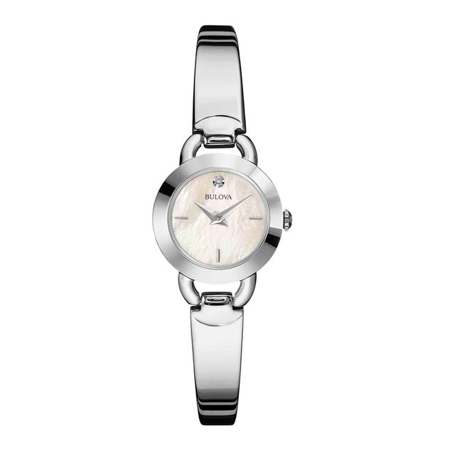 Ladies' Bulova Diamond Accented Bangle Watch with Mother-of-Pearl Dial (Model: 96P154)