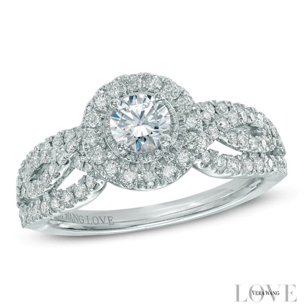 Vera Wang Love Collection 0.83 CT. T.W. Diamond Frame Twist Shank Ring in 14K White Gold|Peoples Jewellers