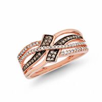 0.25 CT. T.W. Champagne and White Diamond Bypass Ring in 10K Rose Gold|Peoples Jewellers