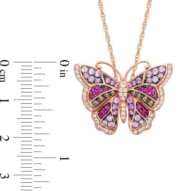 Multi-Gemstone and Lab-Created White Sapphire Butterfly Pendant in Sterling Silver with 14K Rose Gold Plate|Peoples Jewellers