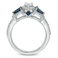 Vera Wang Love Collection 0.70 CT. T.W. Pear-Shaped Diamond and Blue Sapphire Frame Ring in 14K White Gold|Peoples Jewellers