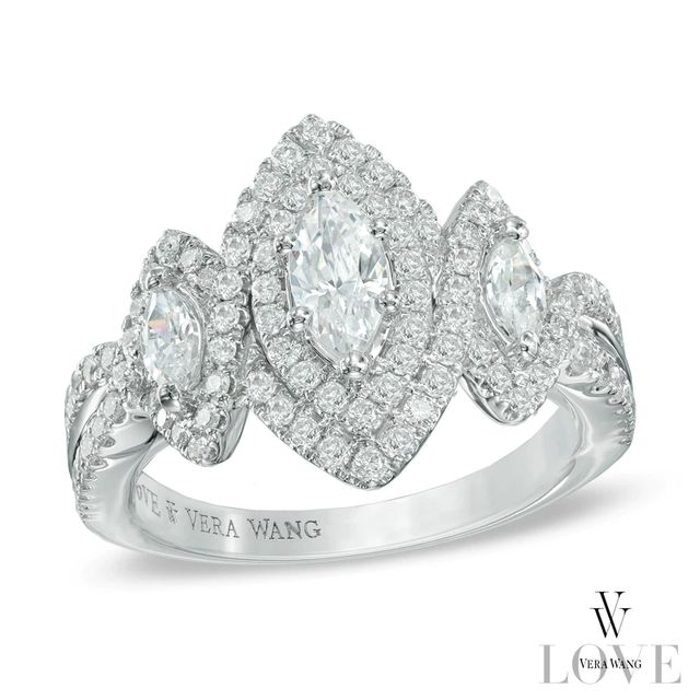 Vera Wang Love Collection 1.18 CT. T.W. Marquise Diamond Three Stone Frame Ring in 14K White Gold|Peoples Jewellers