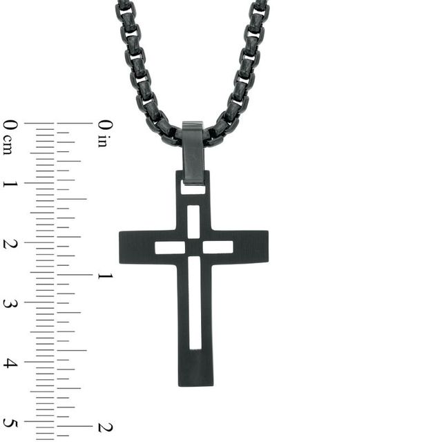 Men's Diamond Accent Cutout Cross Pendant in Black IP Stainless Steel - 24"|Peoples Jewellers